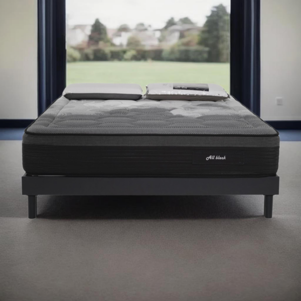 Ensemble Matelas All Black mémoire de forme 55kg/m3 – 28cm  et Sommier en Kit couleur Anthracite